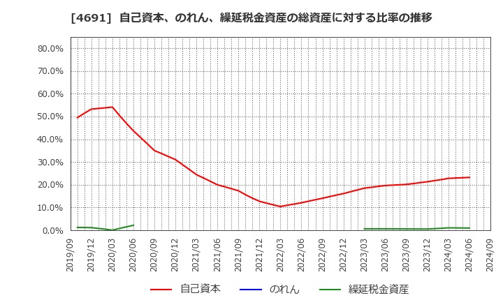 4691 ワシントンホテル(株): 自己資本、のれん、繰延税金資産の総資産に対する比率の推移