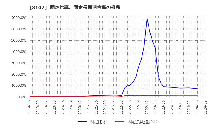 8107 (株)キムラタン: 固定比率、固定長期適合率の推移